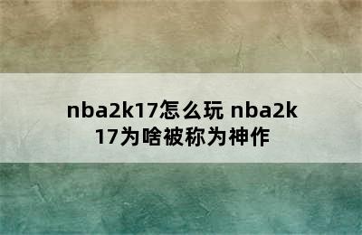 nba2k17怎么玩 nba2k17为啥被称为神作